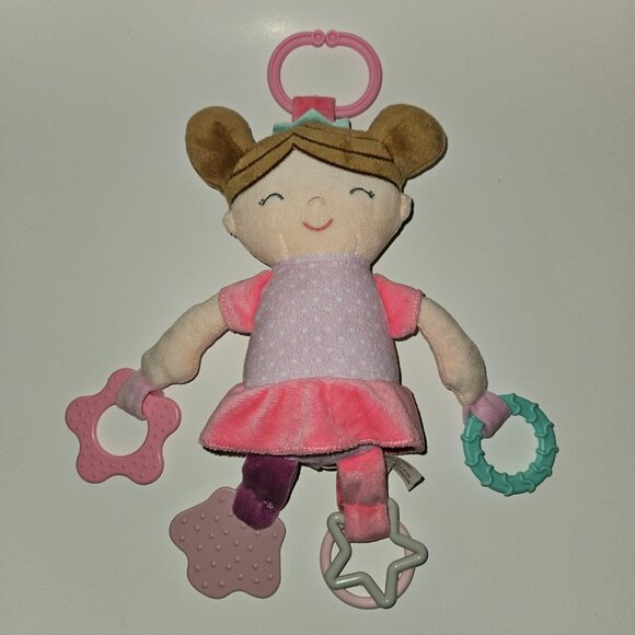 Kellytoy Girl Doll Plush Rattle Teether Lovey Stuffed Baby Toy Pink Purple - Picture 1 of 8